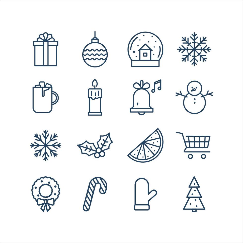 Set of Christmas and New Year icons. Icons in outline style. Vector illustration