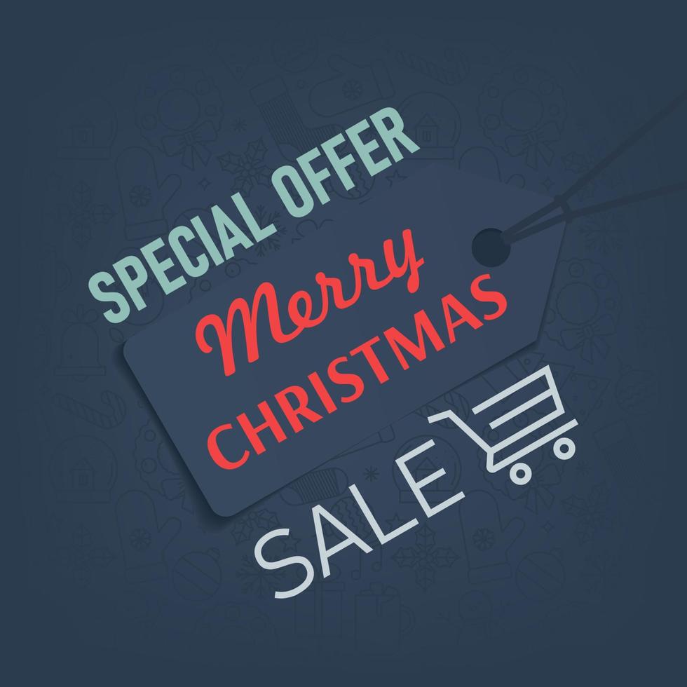 Merry Christmas sale banner with fashion label tag. Vector illustration