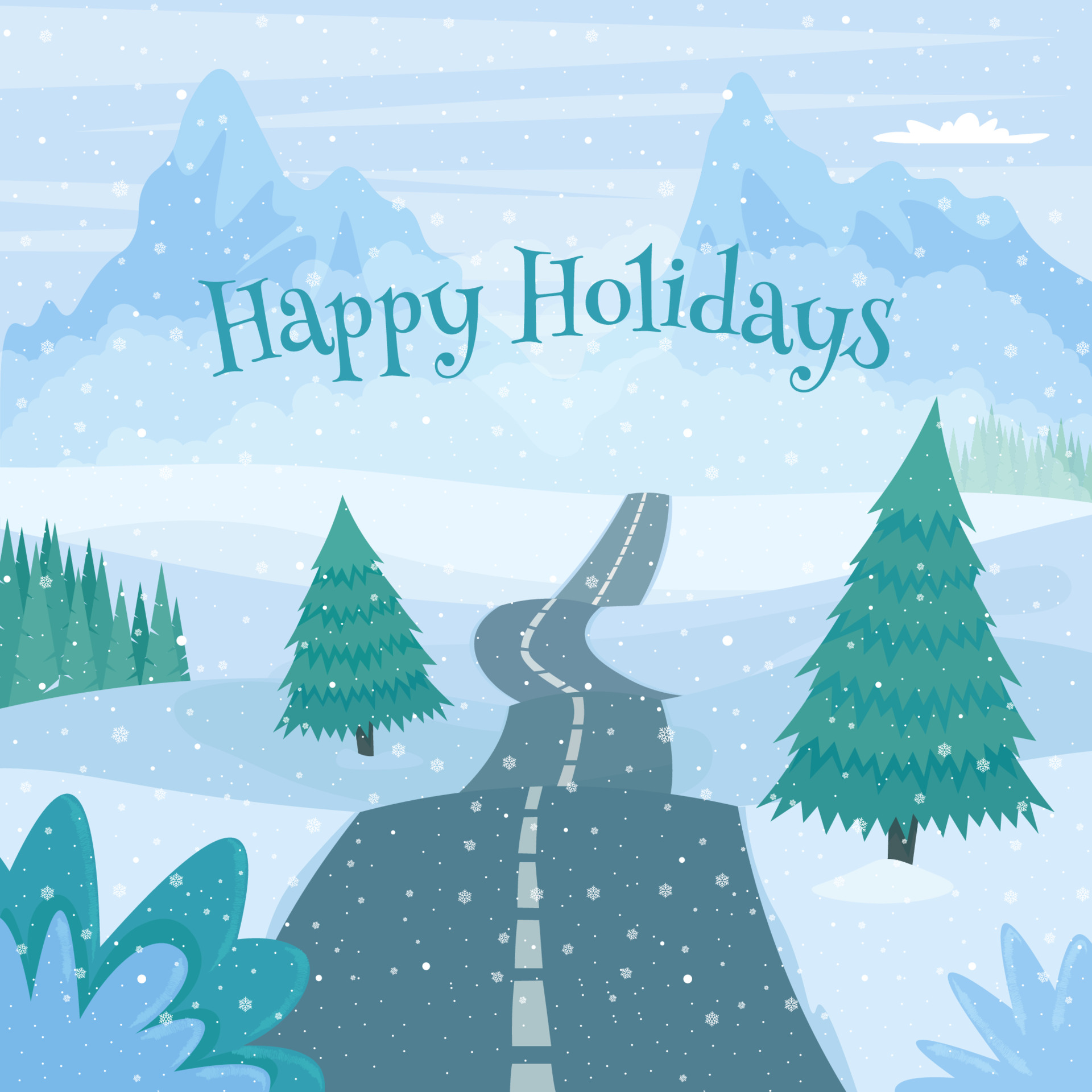 Winter road landscape. Cute vector illustration in cartoon flat style.  Greeting card for winter holy. Happy holidays 3641530 Vector Art at Vecteezy