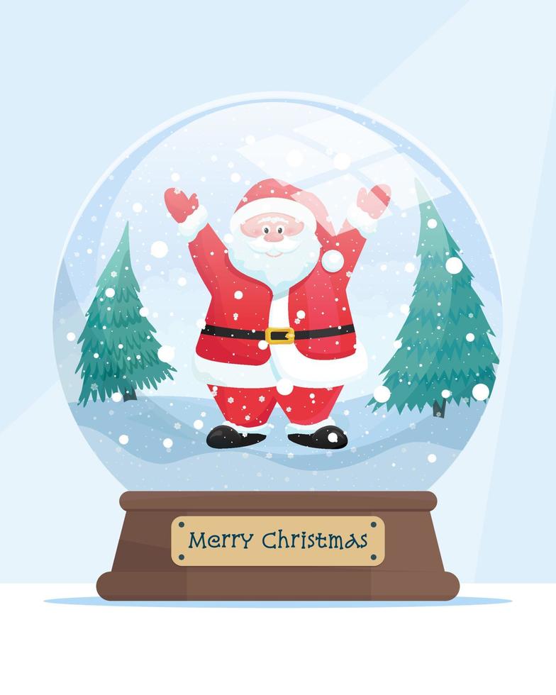 Snow globe with cute Santa Claus within. Vector illustration in cartoon flat style