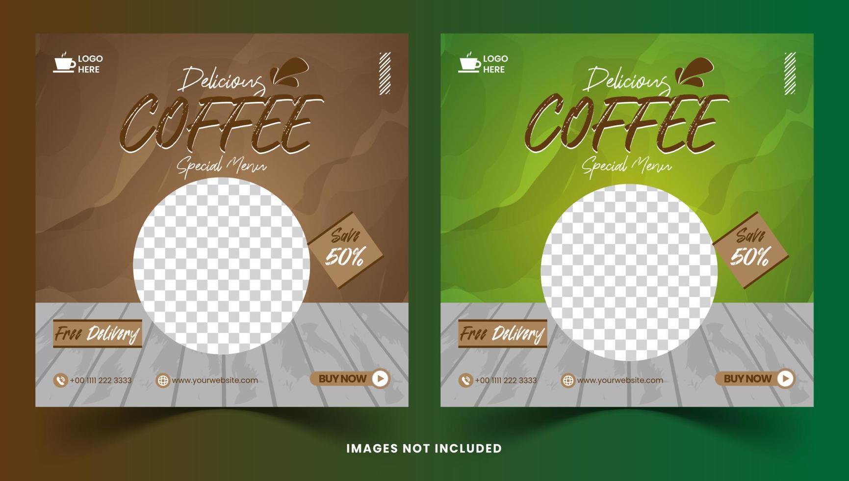 vector de diseño de plantilla de publicación de banner de redes sociales de paquete de café