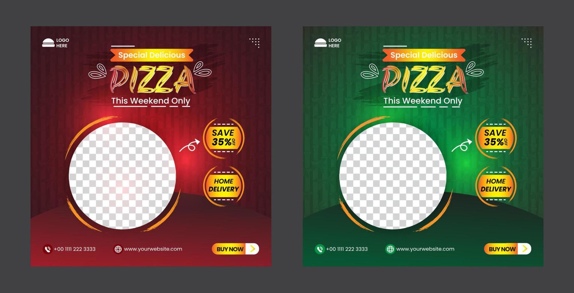Food restaurant menu and delicious pizza for social media post vector