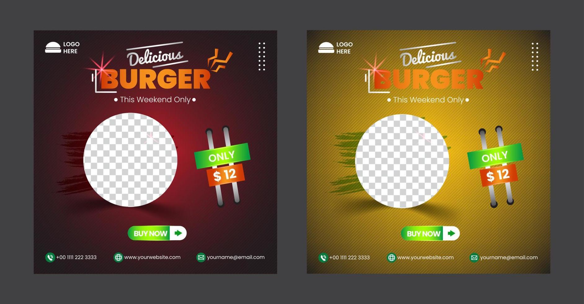 Burger Food social media promotion banner post design template vector
