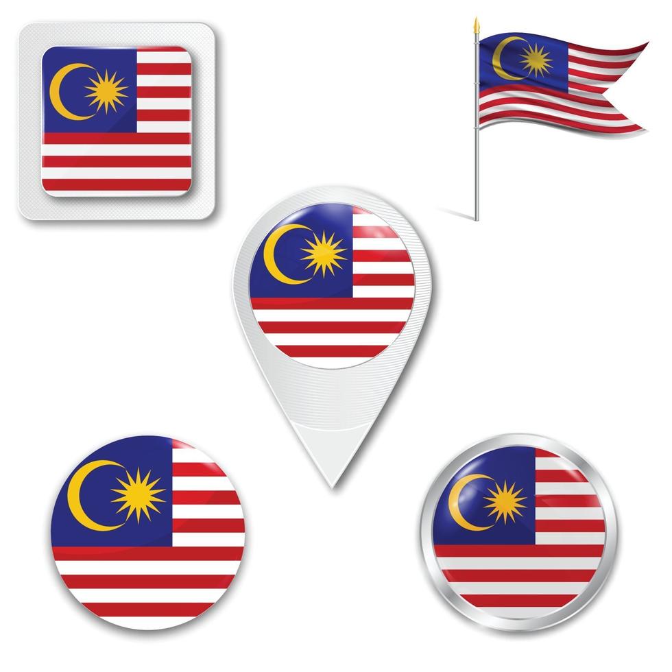 Set of icons of the national flag of Malaysia vector