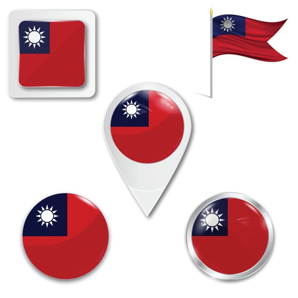 Set of icons of the national flag of Taiwan vector