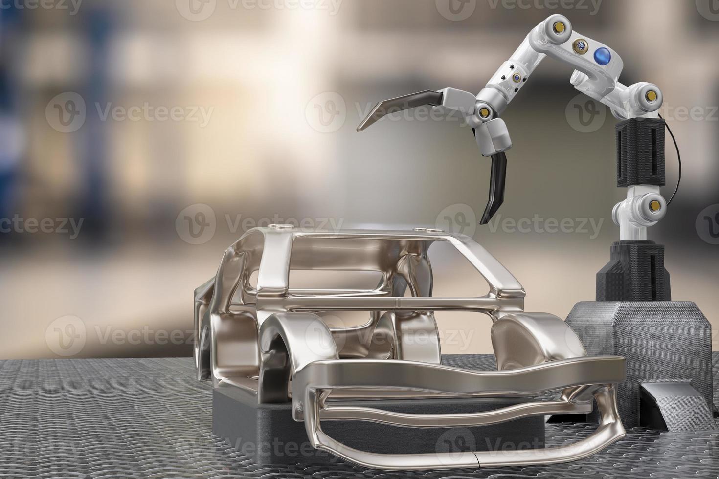 Car production processing service in factory robot hi tech robotic AI control arm hand robot artificial for car technology garage dealership with tech hand cyborg engineering automotive 3D rendering photo