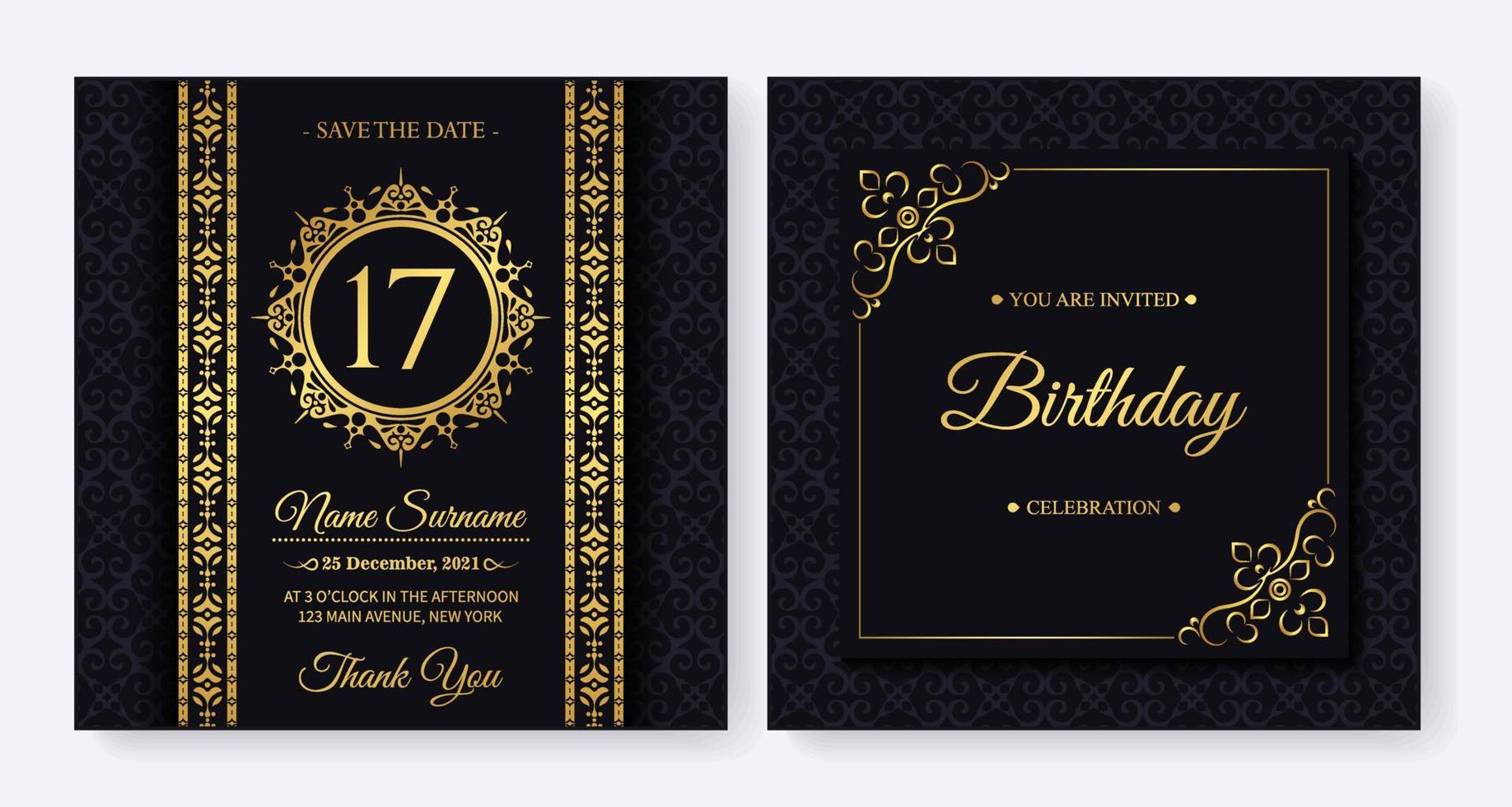 invitación de cumpleaños elegante del estilo del modelo del ornamento vector