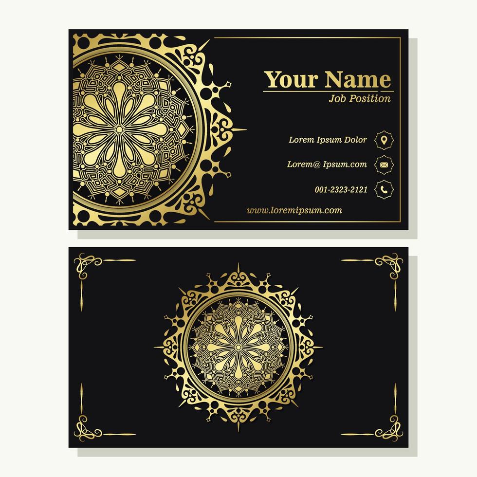 Luxury business card and vintage ornament logo vector template. Retro elegant flourishes ornamental frame design and pattern background.