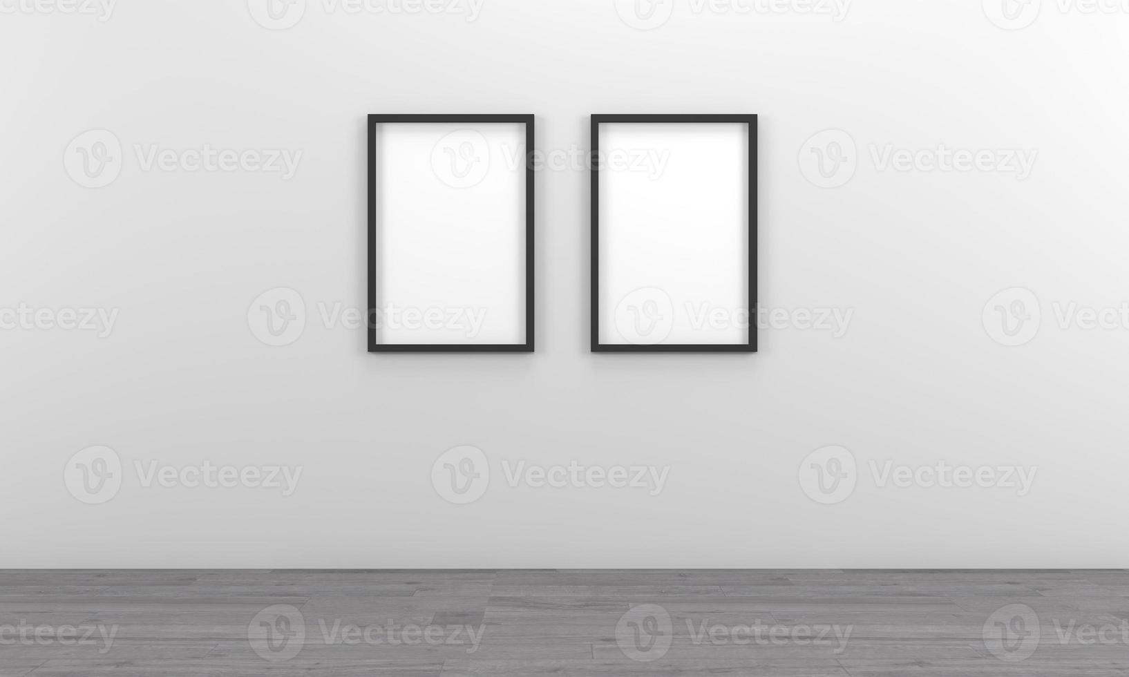 Black two empty frame mockup on gray wall photo