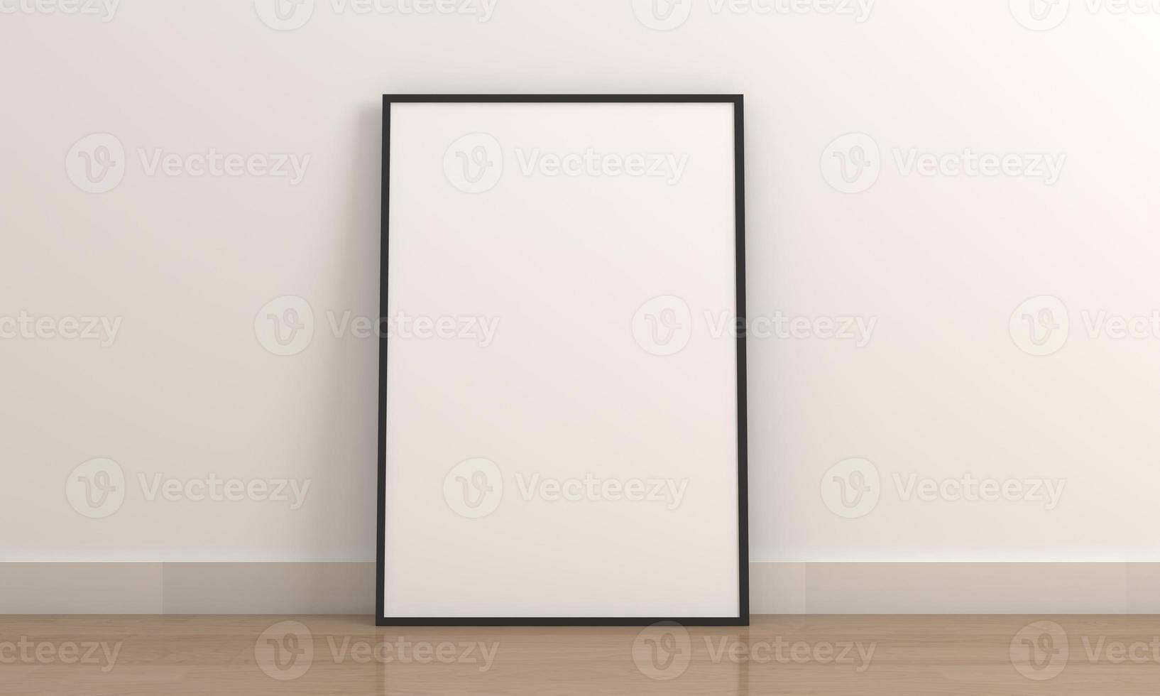 Minimal empty poster frame mockup on floor photo