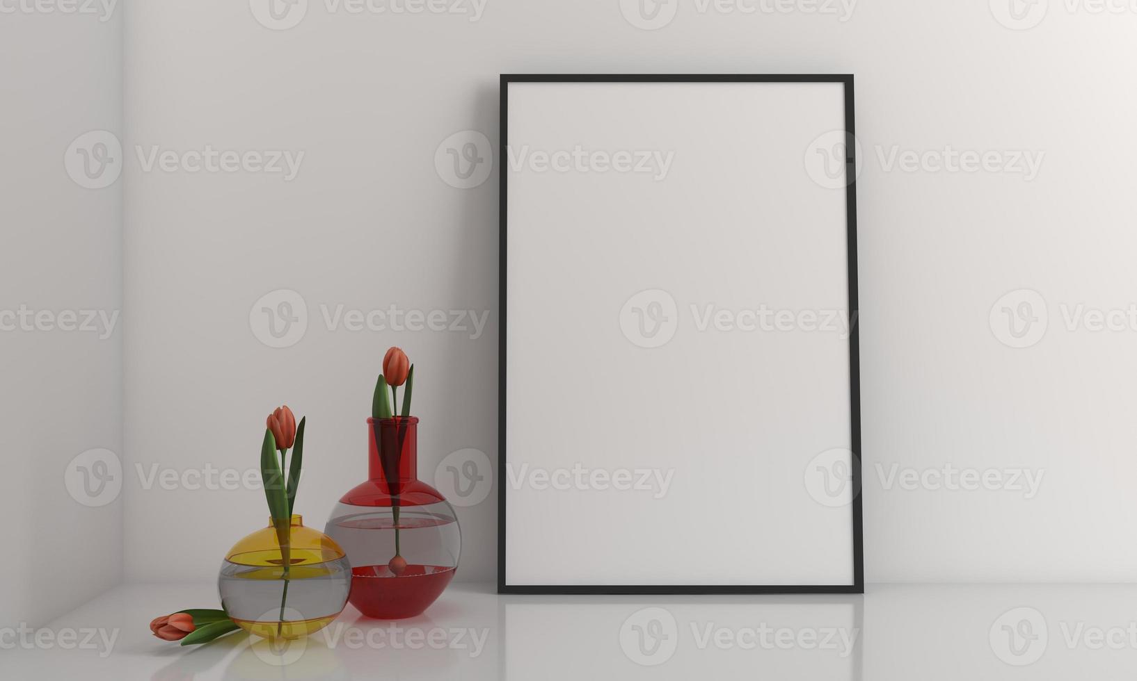 Frame mockup with flower vases photo