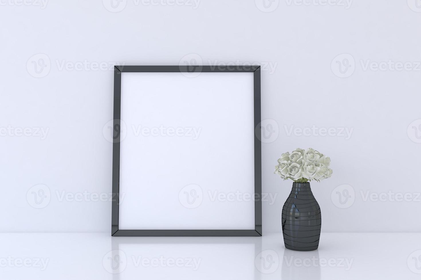 Photo frame mockup with flower vase