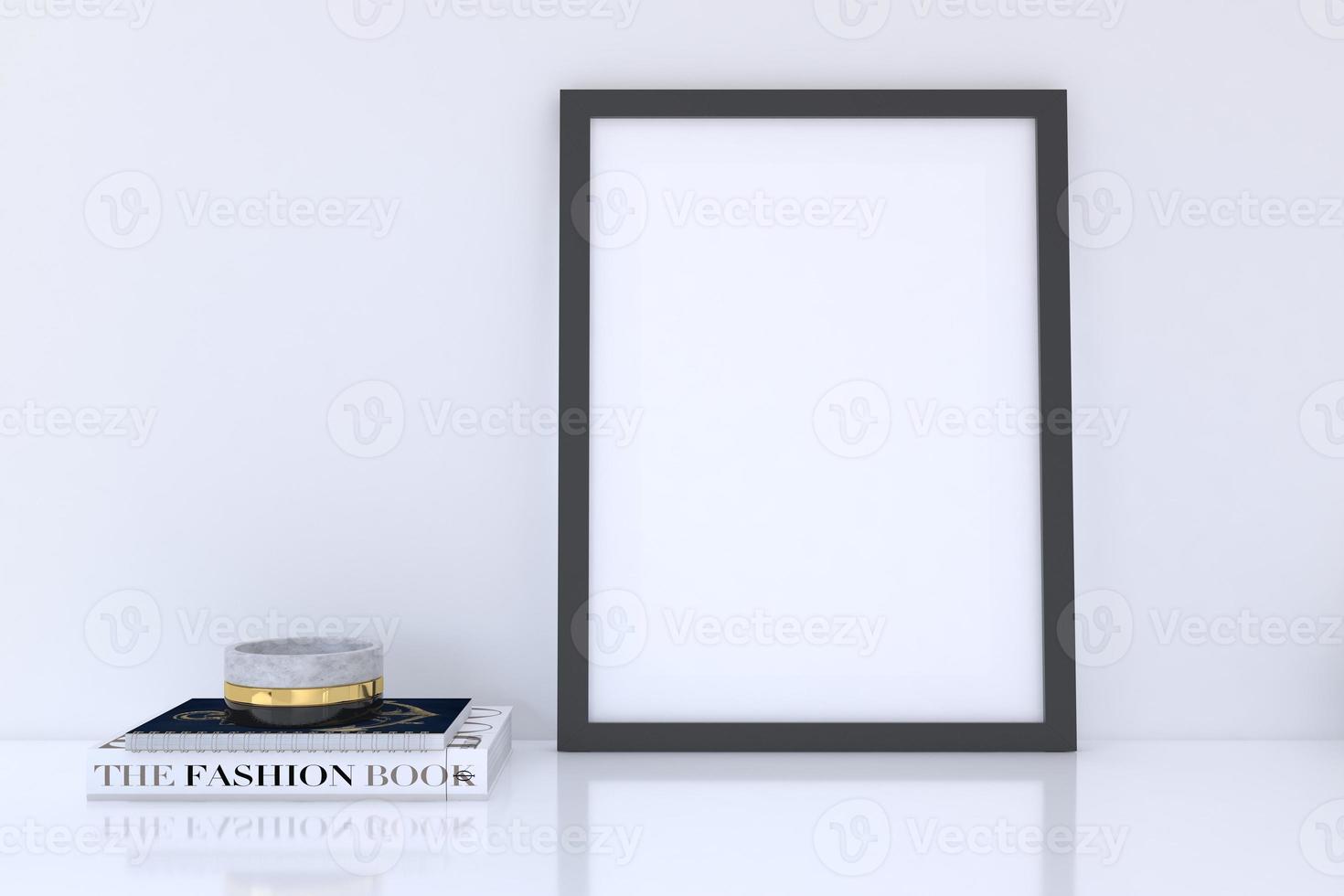 Black vertical frame mockup with books photo
