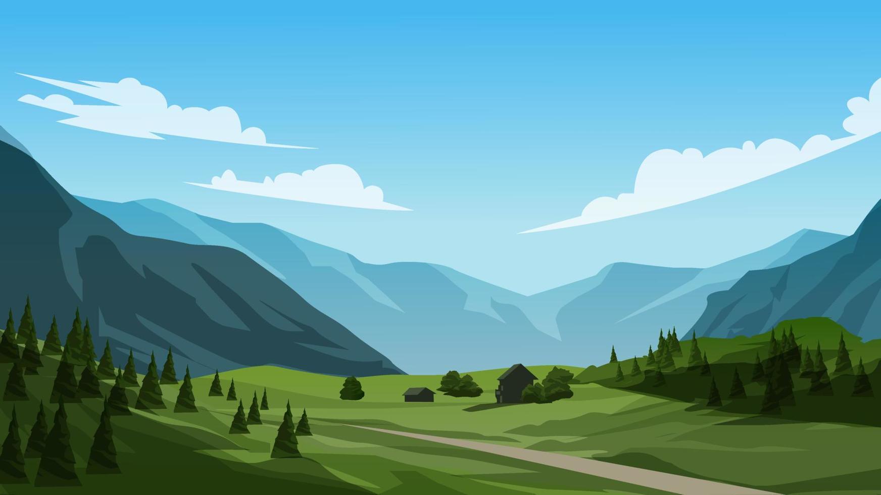 paisaje de prados con montañas vector