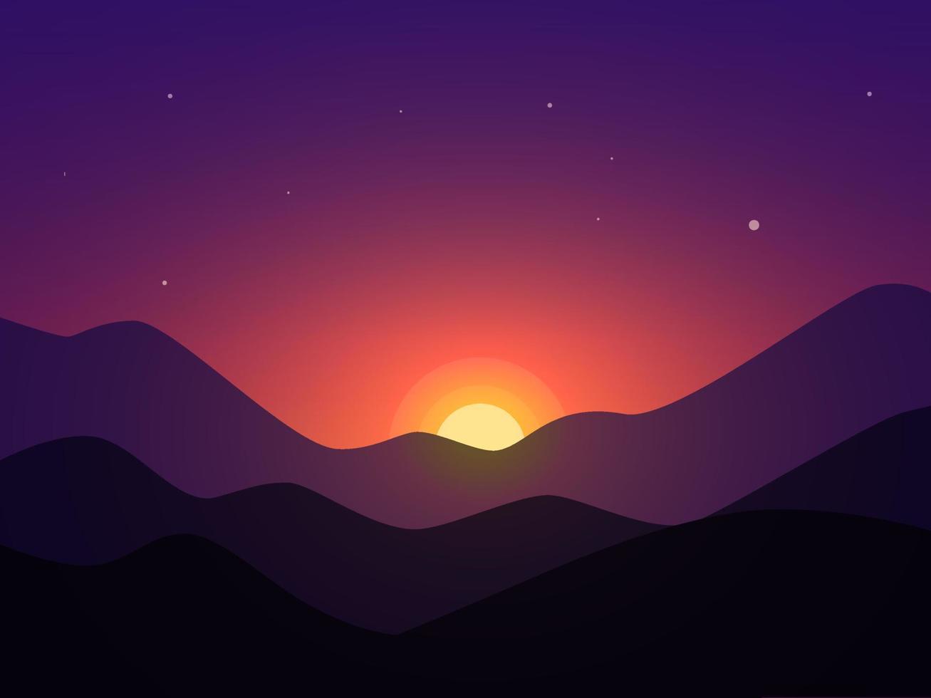 puesta de sol en el fondo de la montaña vector