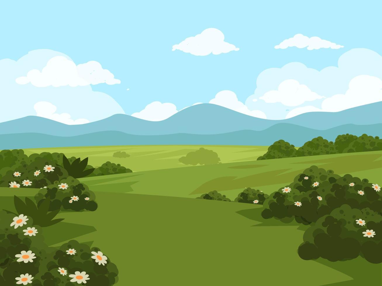 paisaje de campo con flores vector