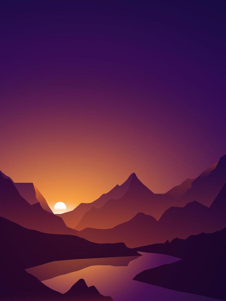 paisaje natural con montaña y río. vector