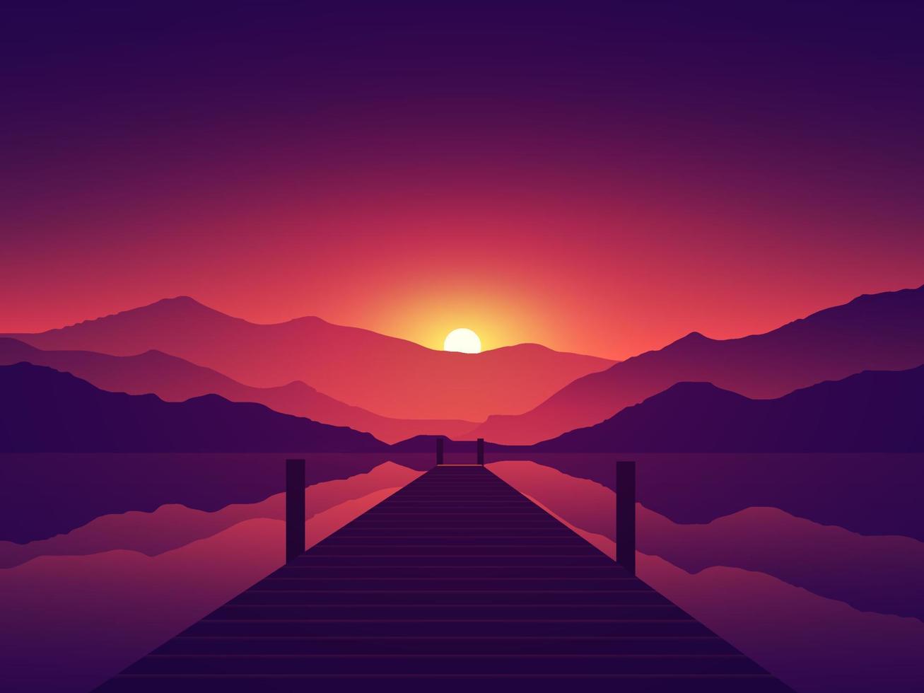 hermosa puesta de sol en el lago vector