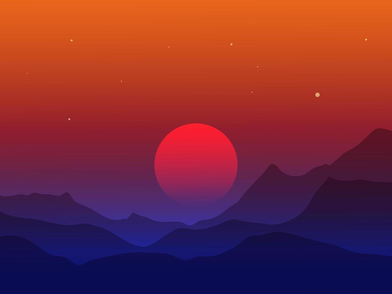 puesta de sol en paisaje plano de montaña vector