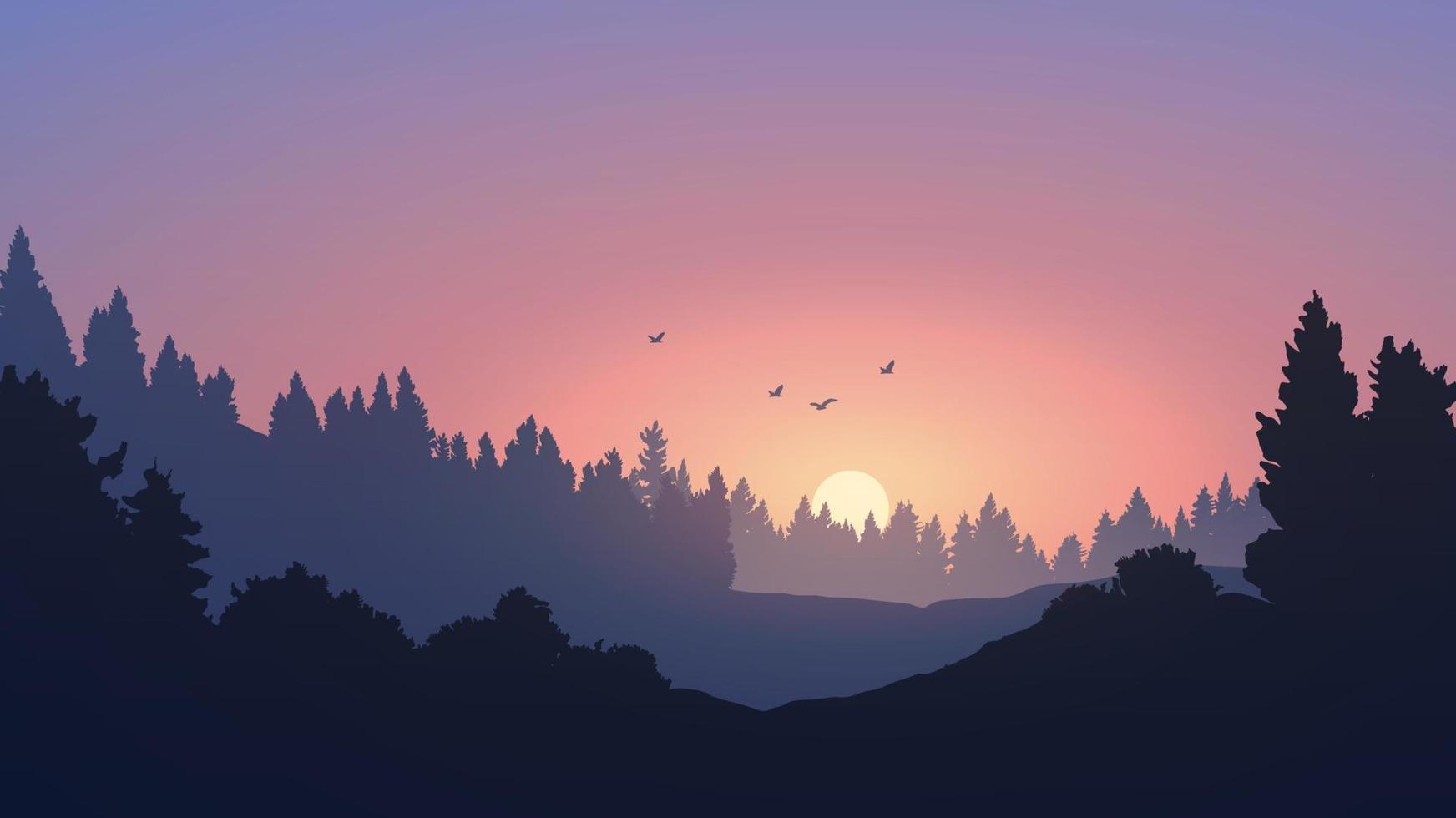 hermosa puesta de sol en el bosque vector