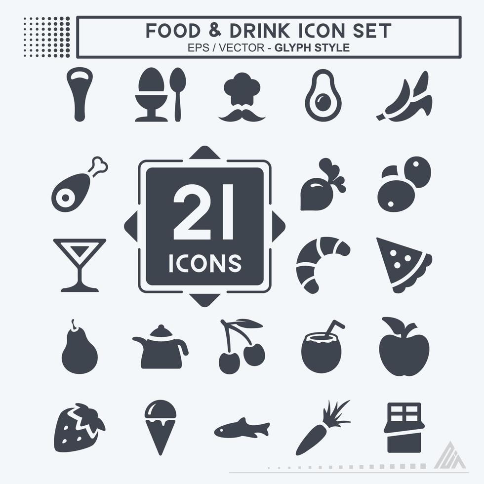 conjunto de iconos de comida y bebida - estilo glifo vector