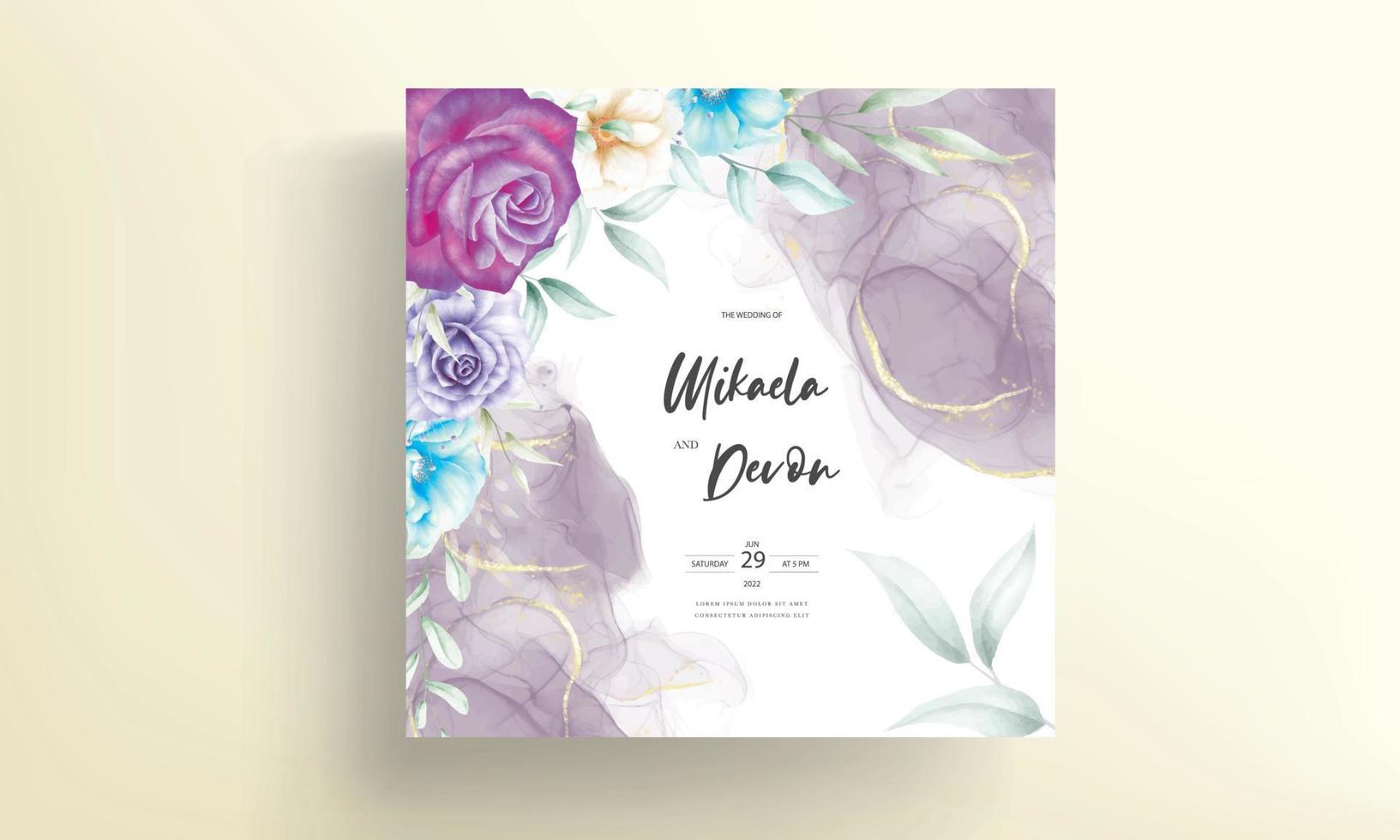 Elegant and luxurious watercolor floral wedding invitation card vector