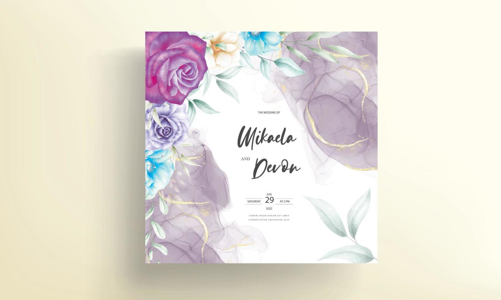 elegante y lujosa tarjeta de invitación de boda floral acuarela vector