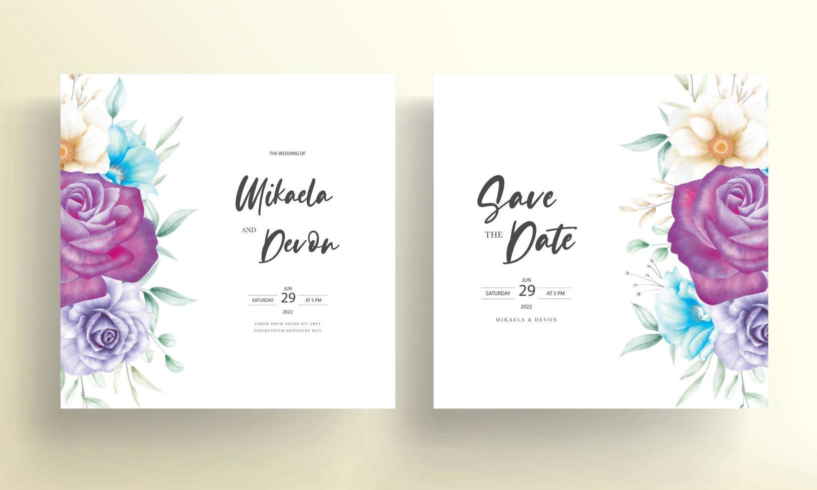 Elegant and luxurious watercolor floral wedding invitation card vector