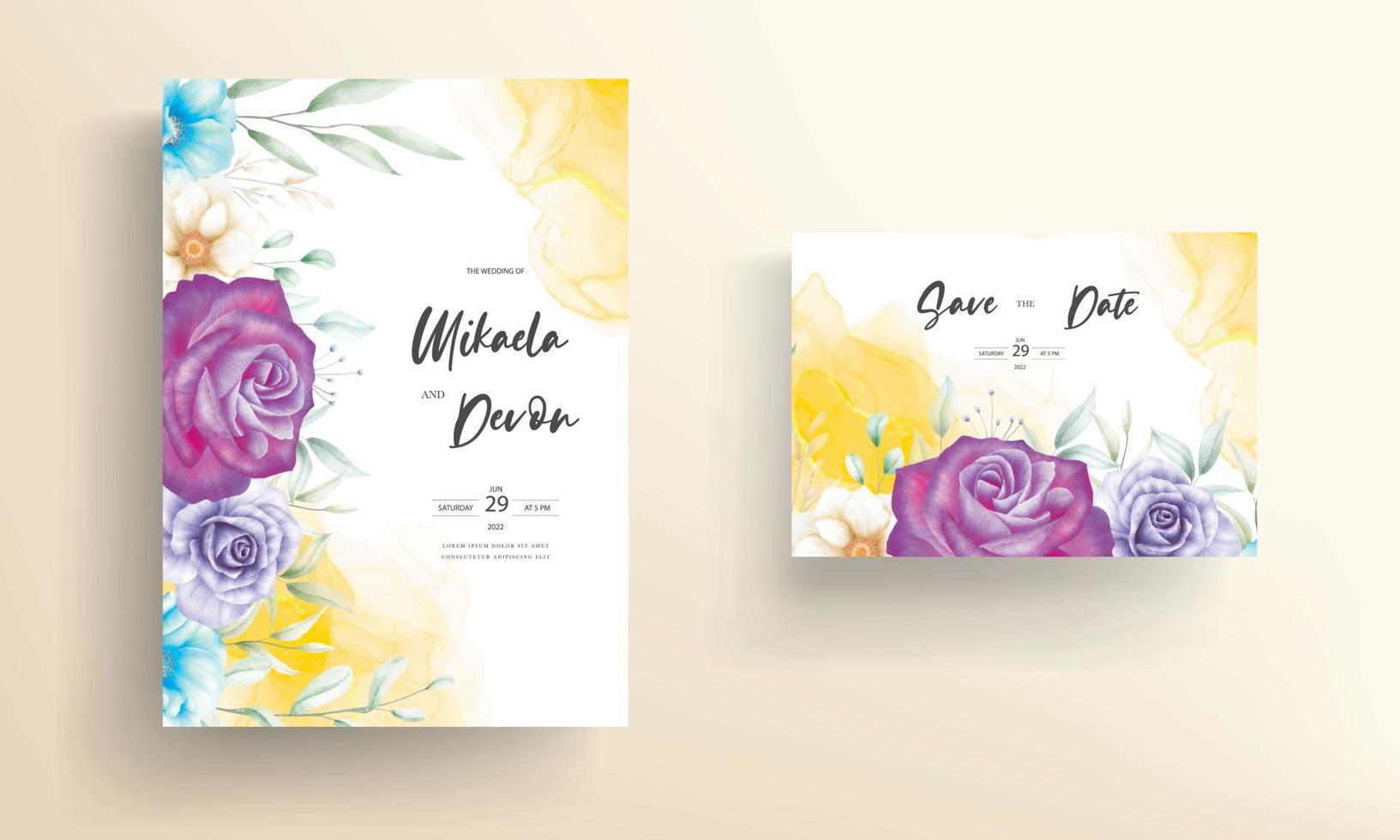 elegante y lujosa tarjeta de invitación de boda floral acuarela vector