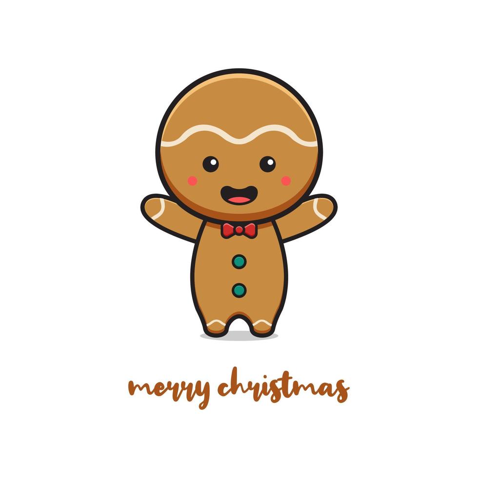 Cute gingerbread greeting merry christmas and happy new year cartoon doodle card background illustration vector