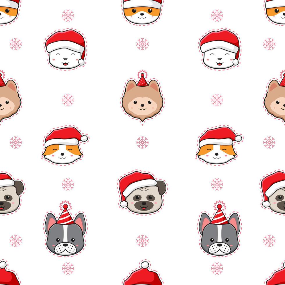 Cute adorable dog merry christmas and happy new year cartoon doodle seamless pattern background vector