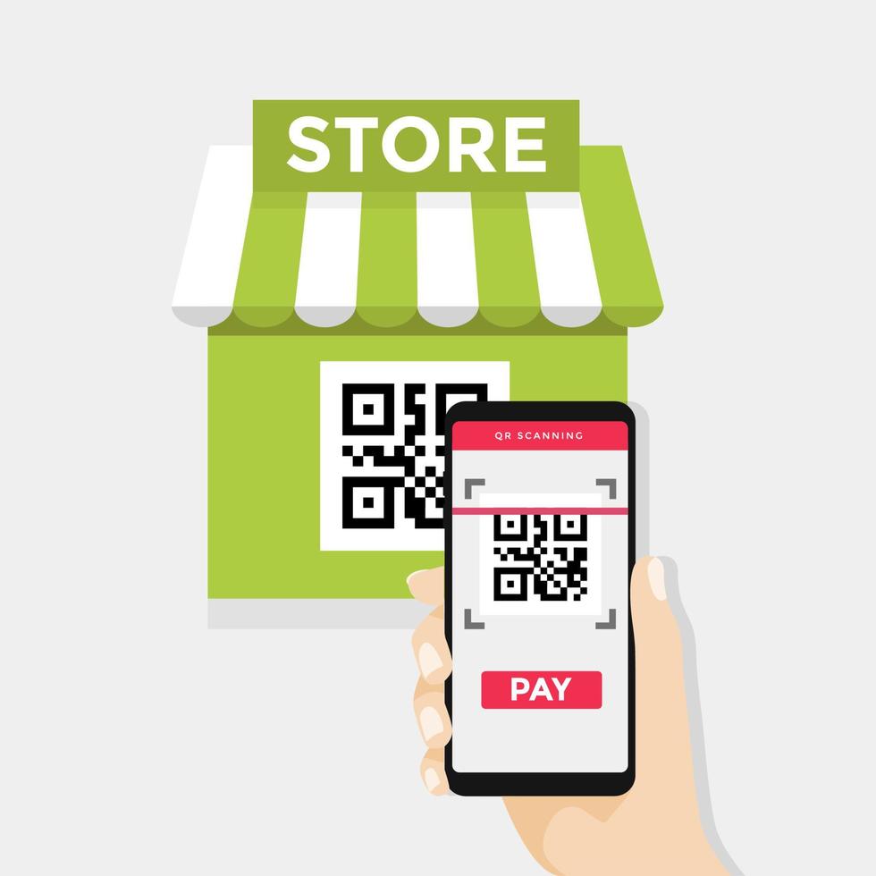 código qr de escaneo móvil para el pago a la tienda de compras. vector