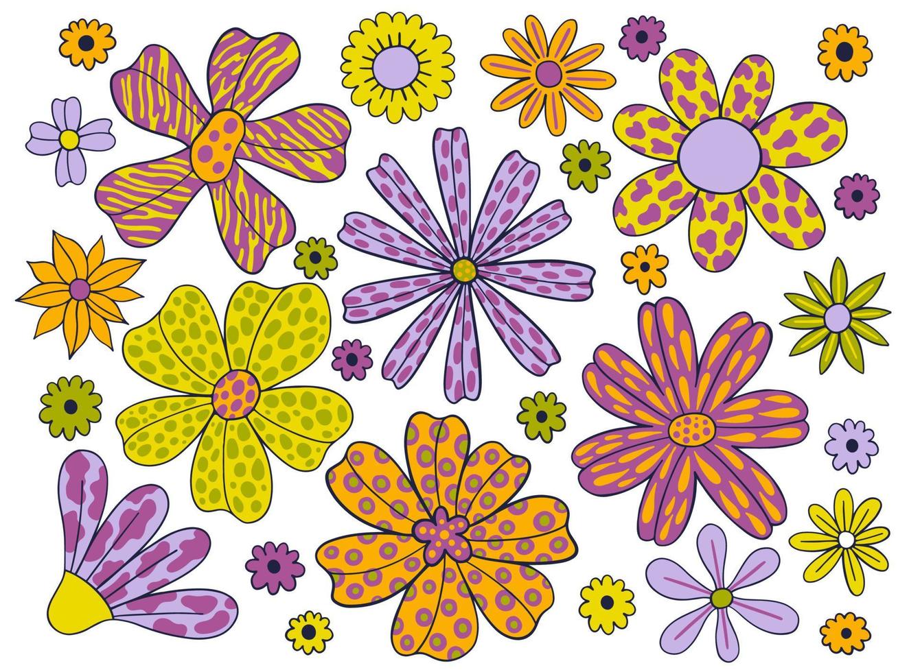 Set strange flower floral stylized paint.Collection plant buds floral abstract. vector