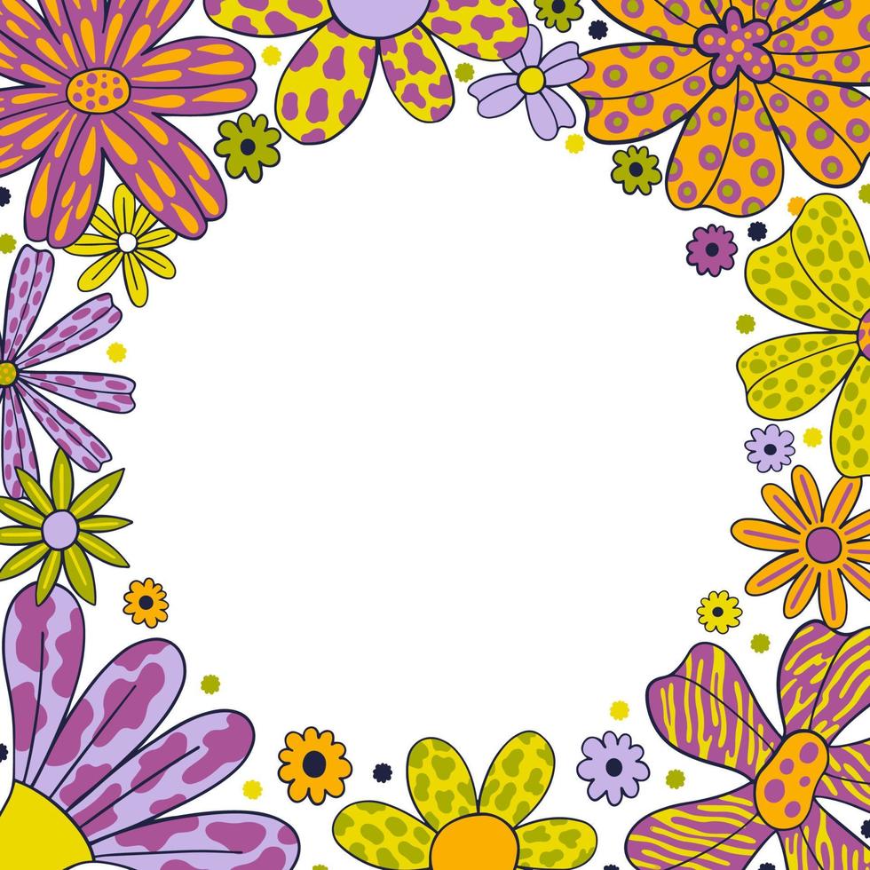 Flower frame circle flat design decoration style. Border floral. vector