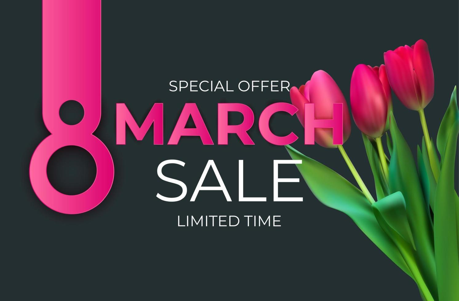 8 March sale banner Background Design. Template for advertising, web, social media and fashion ads. Poster, flyer, greeting card, header for website Vector Illustration. EPS10