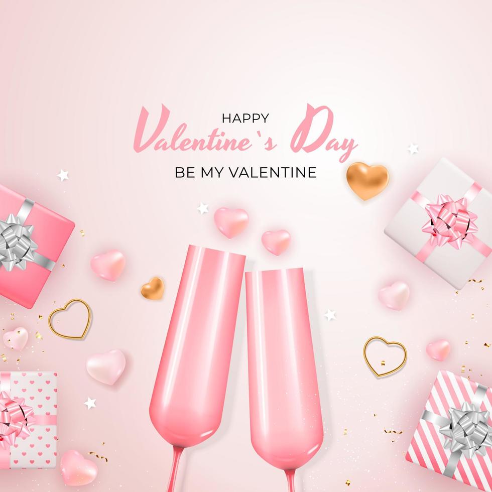 Valentine s Day Holiday Gift Card Background Realistic Design. Template for advertising, web, social media and fashion ads. Poster, flyer, greeting card, header for website Vector Illustration EPS10