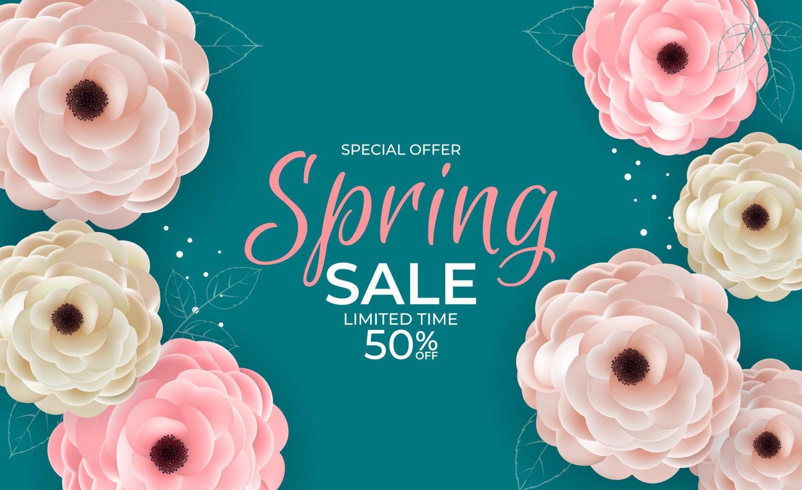 Spring Special Offer Sale Background Poster Natural Flowers and Leaves Template. Vector Illustration