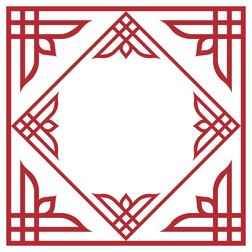 Traditional decorative old style frame. Chinese New Year ornament pattern border design in red. Vector