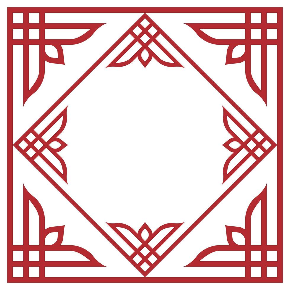 Traditional decorative old style frame. Chinese New Year ornament pattern border design in red. Vector