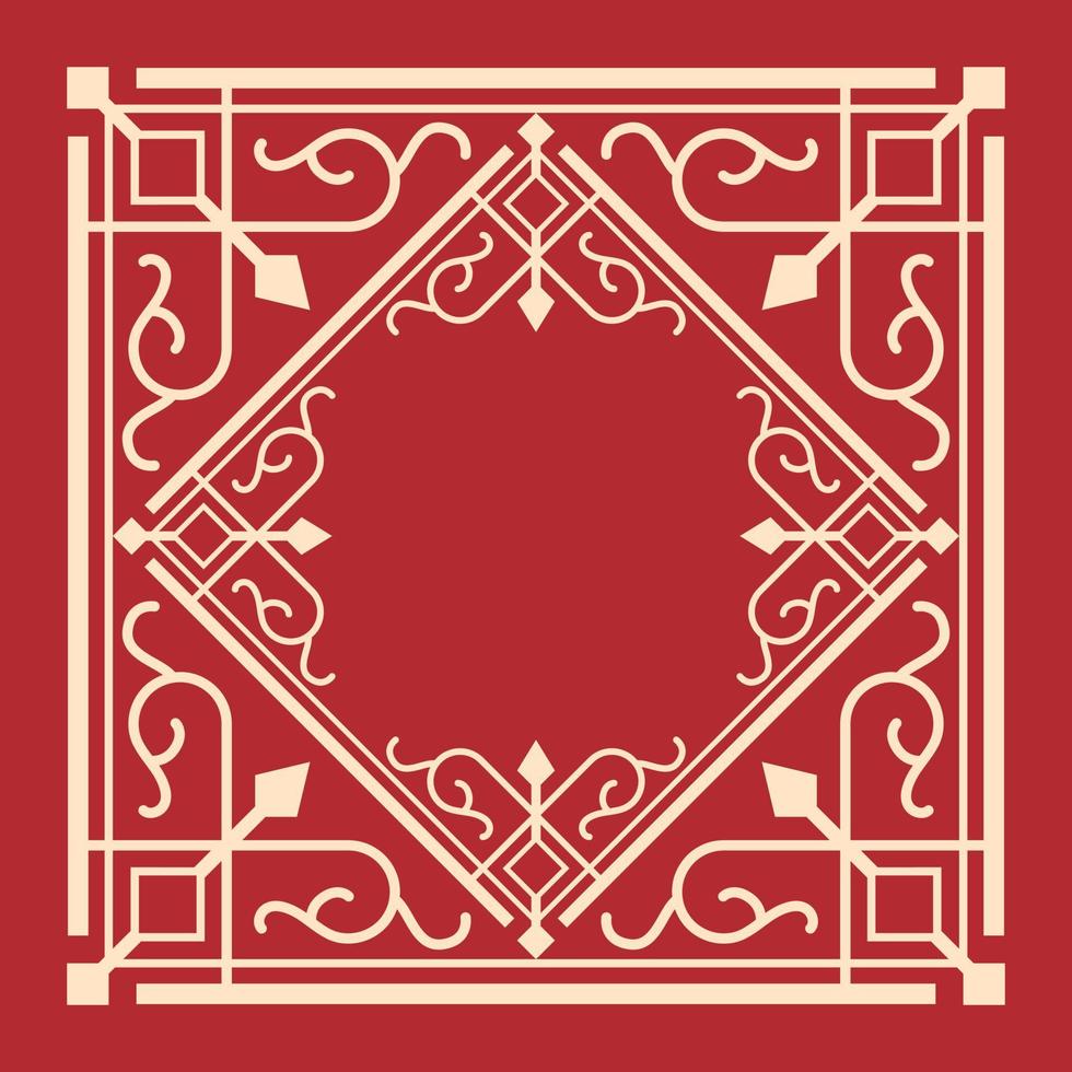 marco oriental vintage sobre fondo rojo. Arte decorativo del marco del estampado de flores para la tarjeta de felicitación del año nuevo chino. vector