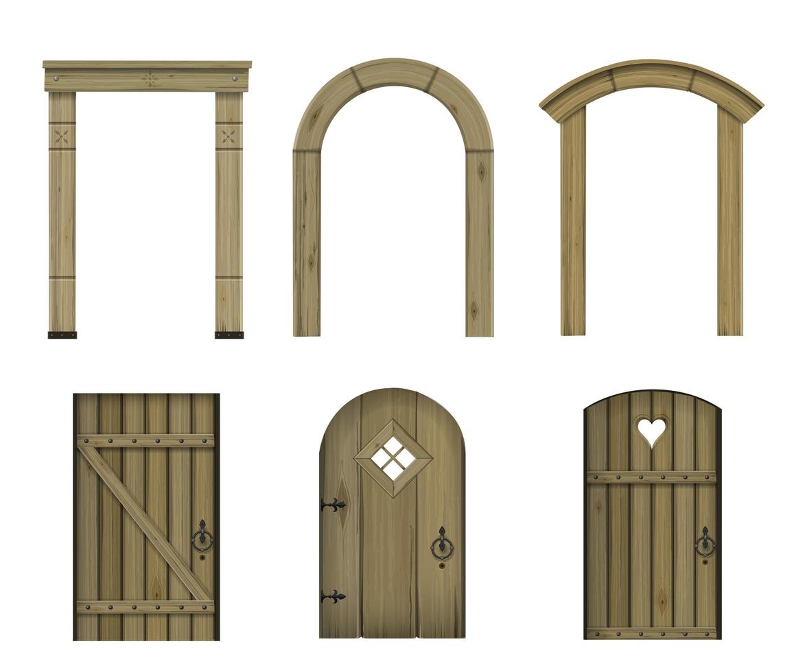 Set of textures of wooden vintage doors vector