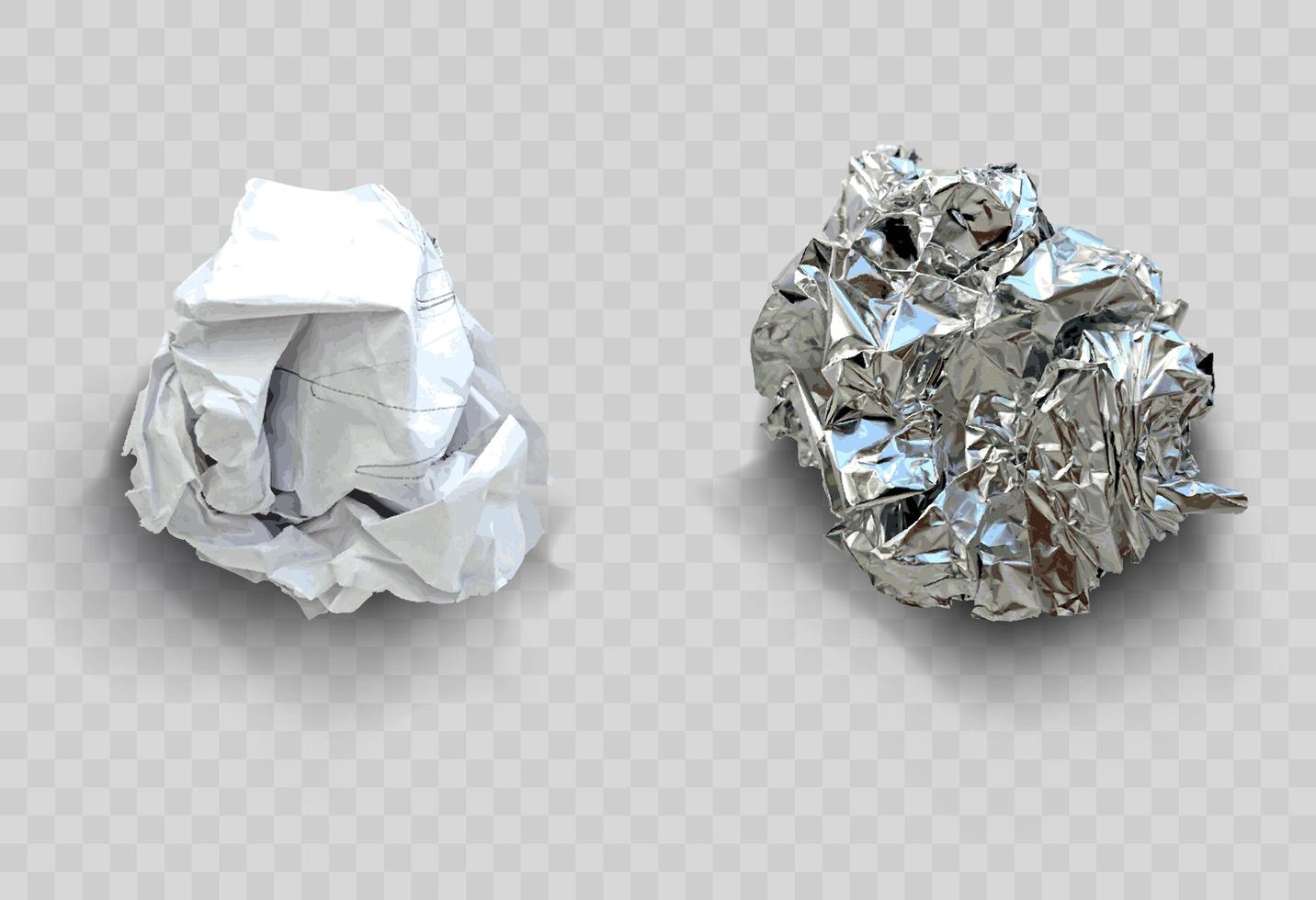 Set of crumpled sheets of paper and foil vector