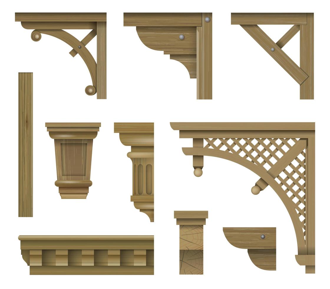 soporte de consola elementos de veranda de madera antiguos vector