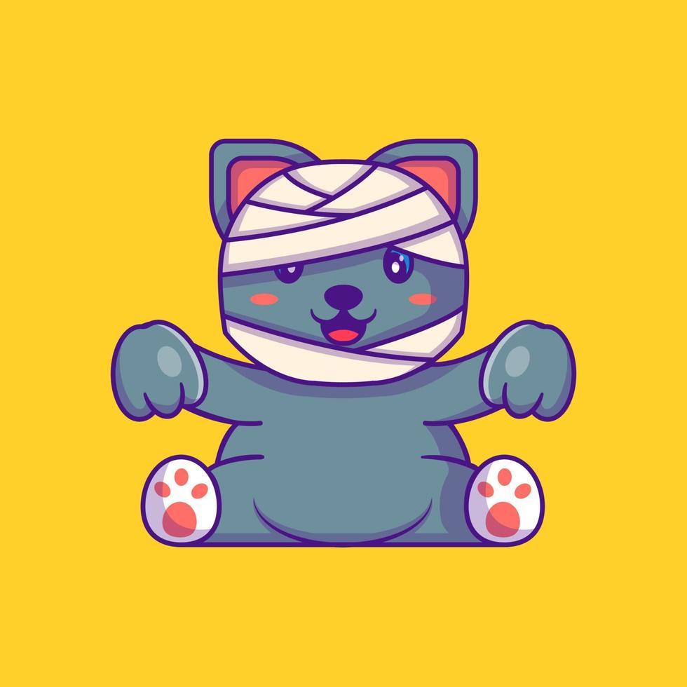 Cute mummy cat happy halloween with cartoon illustrations vector