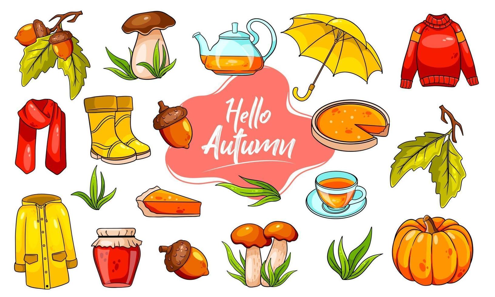 Autumn set. Large collection of autumn items. 3643280 Vector Art at