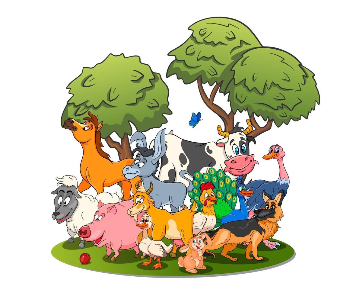 personajes de animales de granja gran conjunto de animales rurales de dibujos animados vector