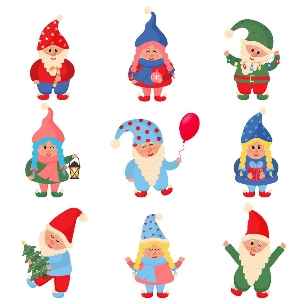 Cute Christmas Little Gnomes Collection. vector