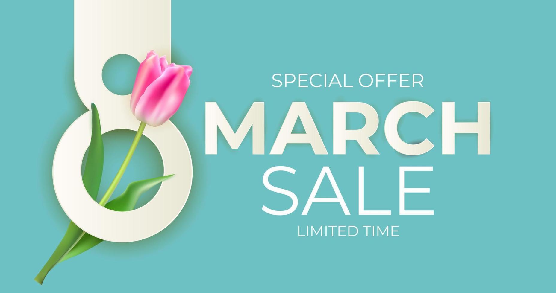 8 March sale banner Background Design. Template for advertising, web, social media and fashion ads. Poster, flyer, greeting card, header for website Vector Illustration. EPS10