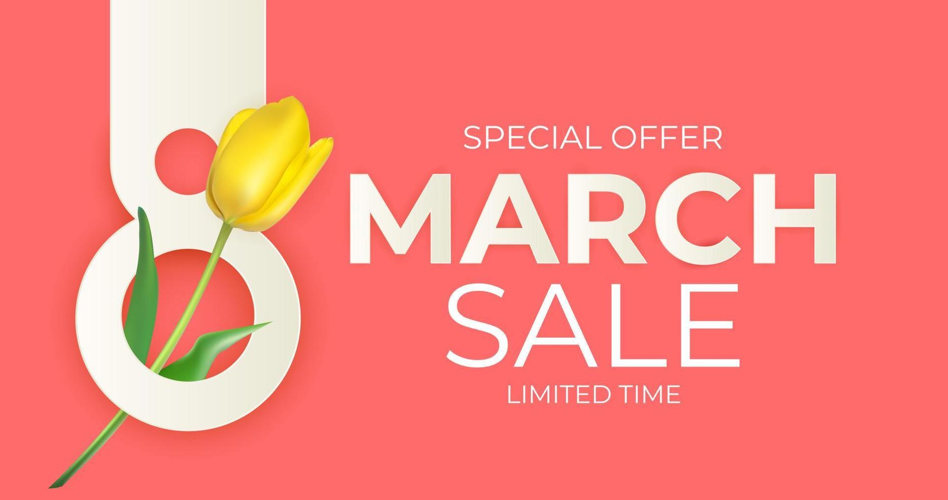 8 March sale banner Background Design. Template for advertising, web, social media and fashion ads. Poster, flyer, greeting card, header for website Vector Illustration. EPS10