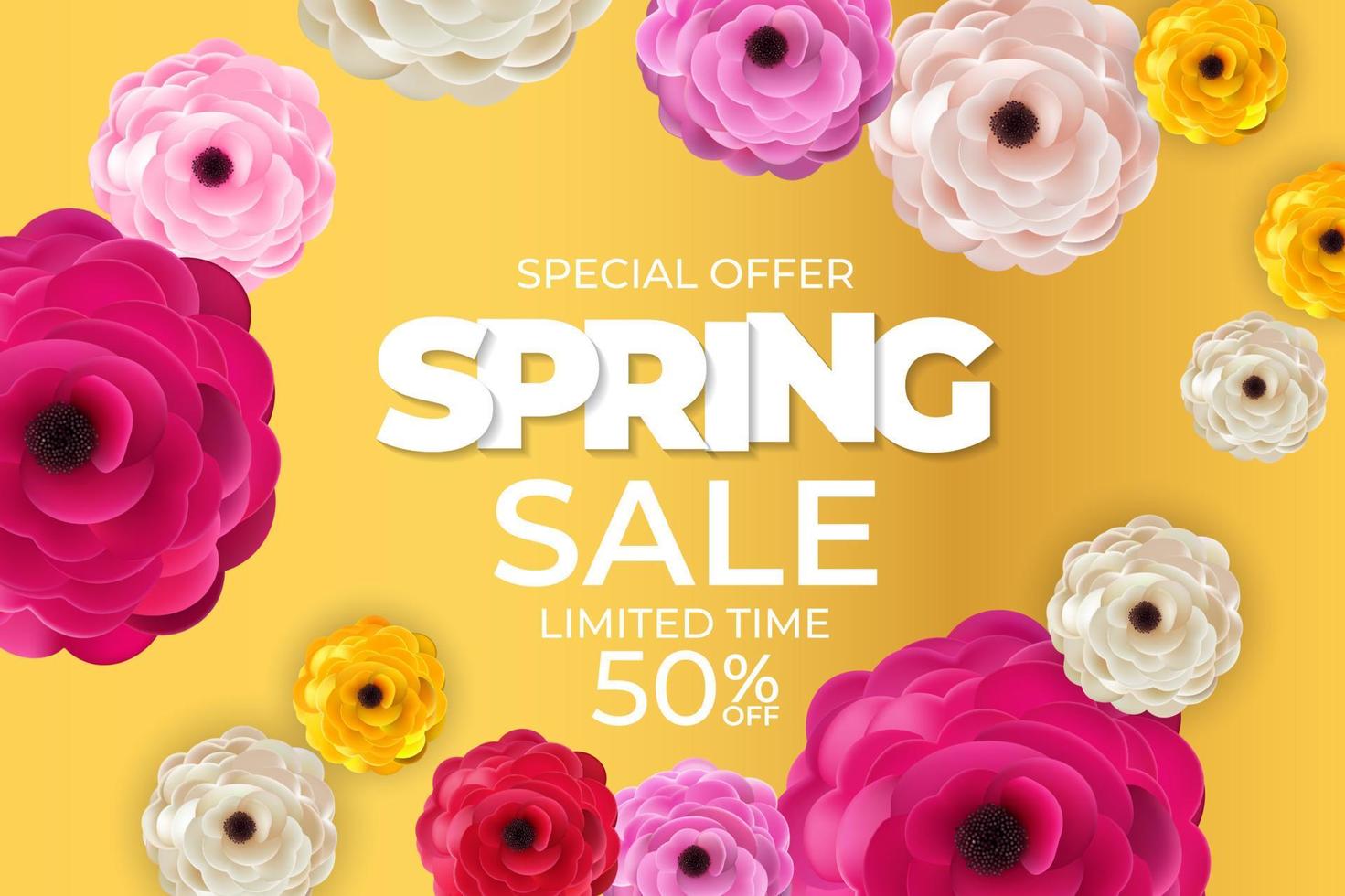 Spring Special Offer Sale Background Poster Natural Flowers and Leaves Template. Vector Illustration